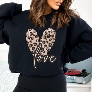 Black Love Leopard Heart Sweatshirt Mother, Daughther, Girlfriend Animal…